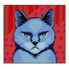 A portrait of a disgruntled cat in a modern style. Vector illustration. 