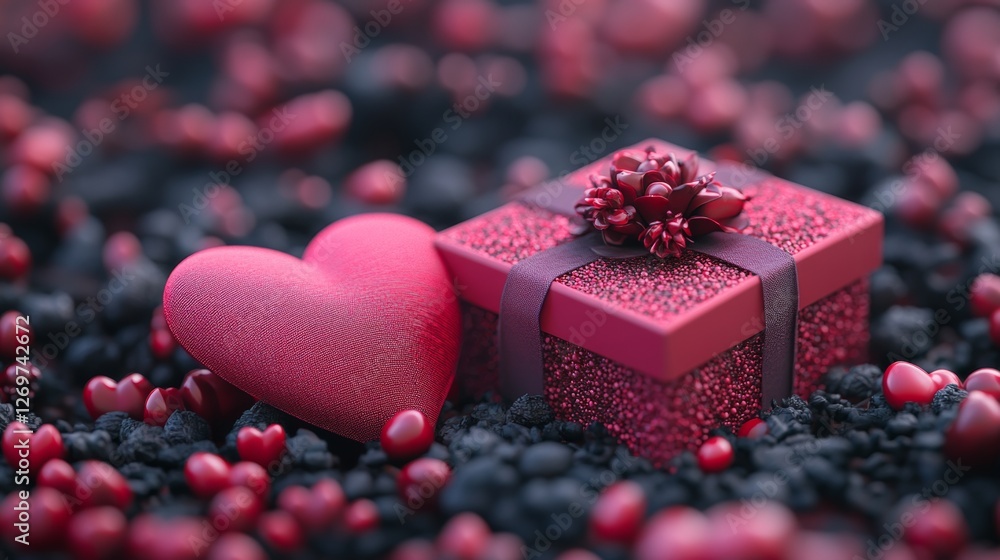 Poster a soft and romantic valentine's day setting featuring a delicate blend of red hearts that gradually 