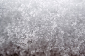close-up photograph of a snow texture, individual flakes are visible, macro photography taken from different angles and differentiated focus