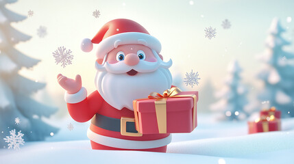 Festive santa claus with gifts and snowflakes on a wintery background - cute holiday illustration for christmas season, greeting cards, and seasonal decoration.
