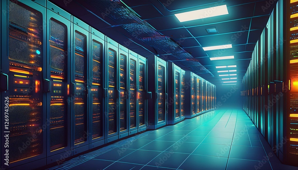 Aufkleber computer server room background network server database center scene illustration