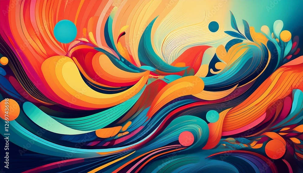 Poster an imaginative representation of abstract s featuring dynamic shapes and vibrant colors in a contemp