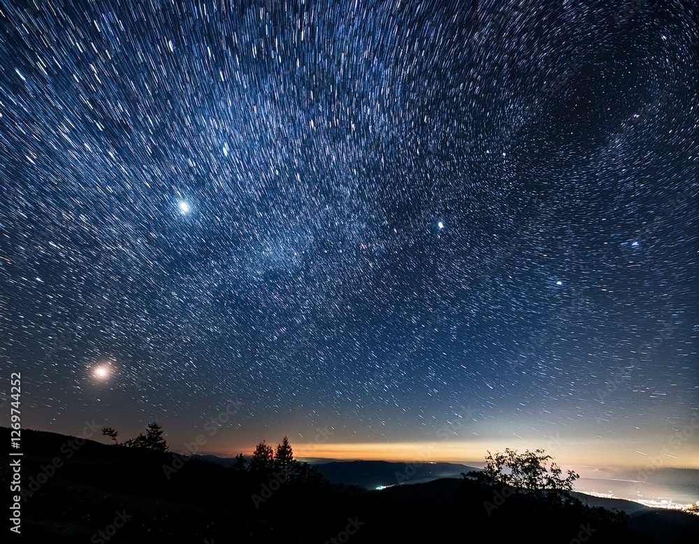 Poster artistic night sky shot featuring a stunning array of stars illuminating the dark canvas of the univ