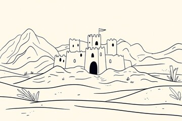 Fototapeta premium Cartoon of cute sand castle.