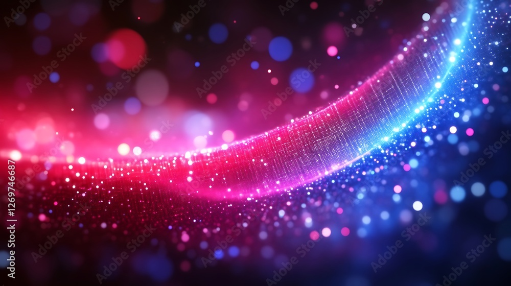 Poster abstract glowing particle stream with red and blue gradient