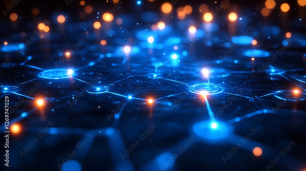 Poster abstract technology network with glowing nodes and interconnected lines