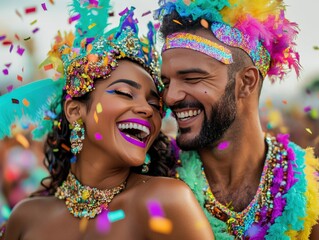 Obraz premium Festive Smiles: Celebrating at a Fun Brazilian Carnival Party