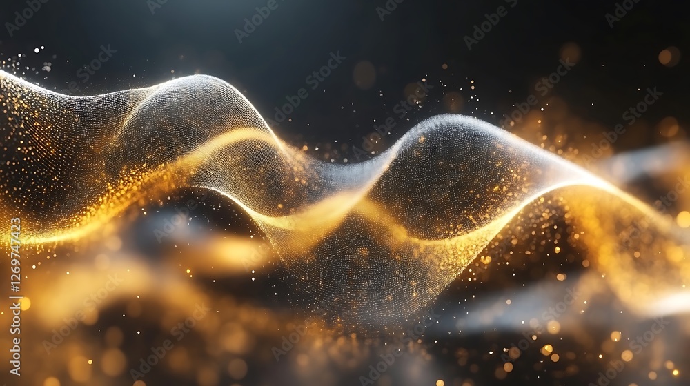 Poster golden light particle wave with glowing effects abstract background