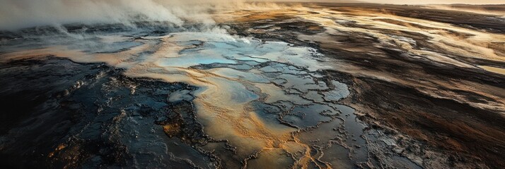 Geothermal landscape showcasing vibrant colors and steam