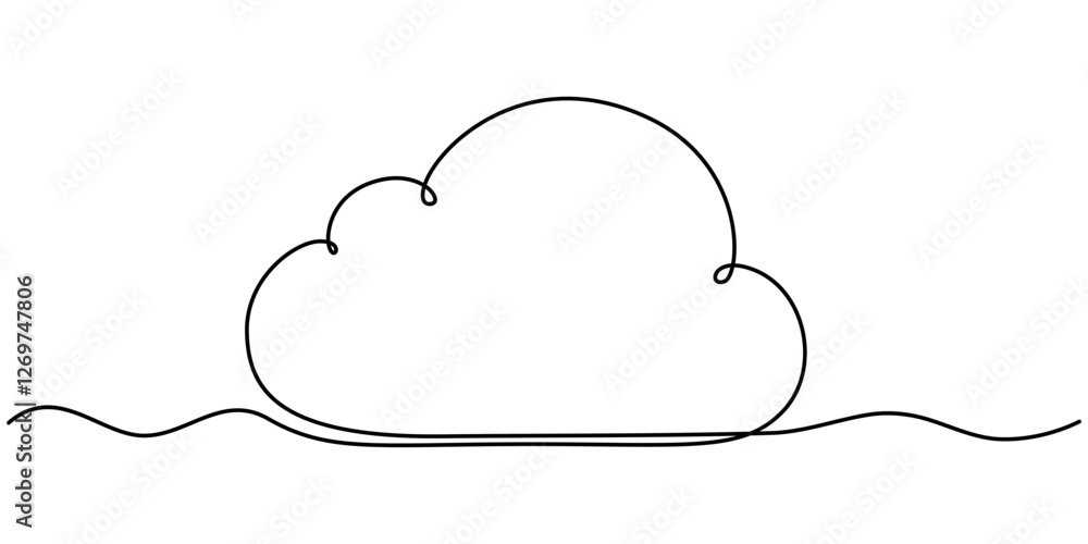 Poster cloud one line drawing, cloud in the sky single line vector illustration. cloud continuous one line 