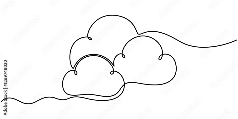 Poster cloud one line drawing, cloud in the sky single line vector illustration. cloud continuous one line 