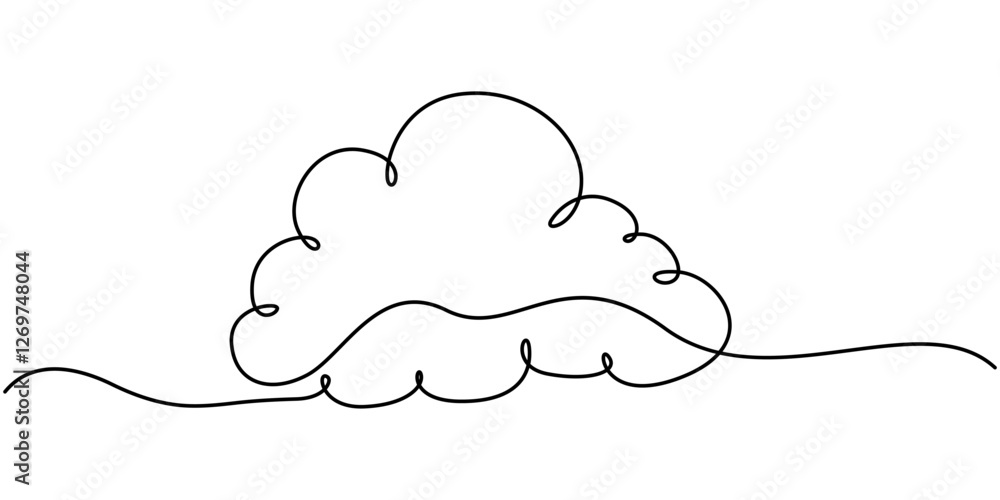Poster cloud one line drawing, cloud in the sky single line vector illustration. cloud continuous one line 