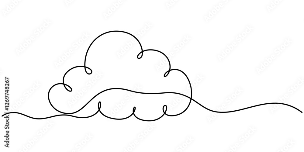 Poster cloud one line drawing, cloud in the sky single line vector illustration. cloud continuous one line 