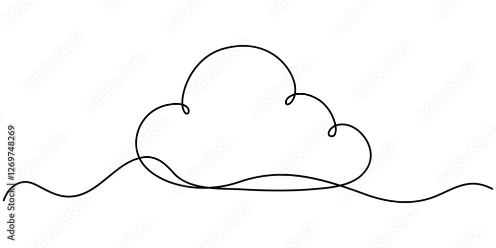 Poster cloud one line drawing, cloud in the sky single line vector illustration. cloud continuous one line 