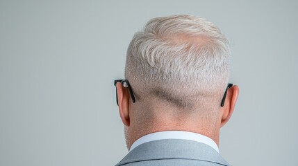 Fototapeta premium Man in suit from behind, neutral background, business meeting, potential use in business stock photography