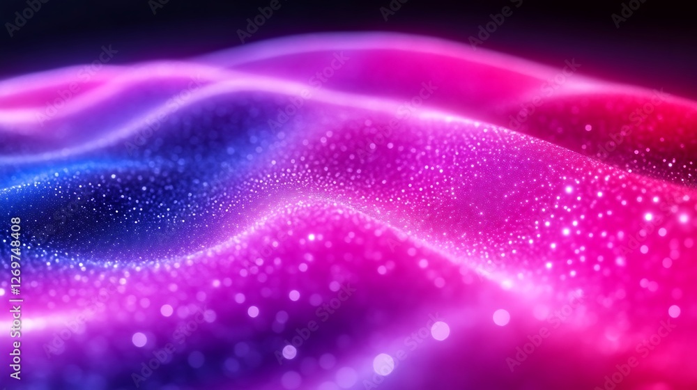 Poster luminous flow, abstract wave of digital particles with gradient color