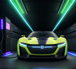 Naklejka premium Black sports car racing on open road at sunset non-existent car design,brand-less generic fully generic.generative ai