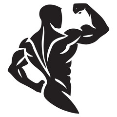 Silhouette Muscular Man Flexing Biceps Artwork Illustration for Fitness Inspiration