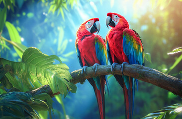 Colorful Macaw Parrot Perched Close Up Displaying Vibrant Red, Blue, and Yellow Feathers