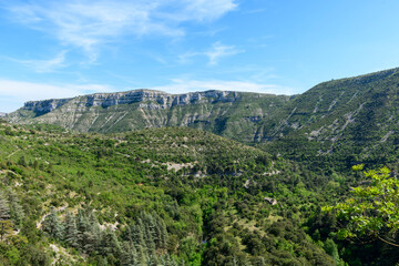Obraz premium The Navacelles cirque in Europe, France, Occitanie, Herault, Saint Maurice Navacelles, in summer, on a sunny day.
