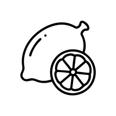 Line art lemon and slice outline on white background