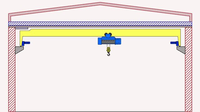 Industrial crane. Crane hook movement animation. Cartoon