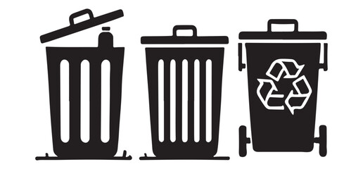 Garbage Recycling Bins Illustration Waste Management Silhouette Vector