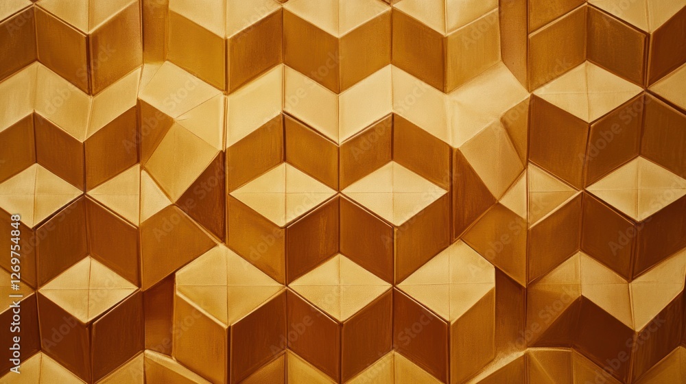 Poster abstract golden geometric background with 3d cube shapes and textured surface