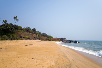 Ambu beach towards the fort at Bekal in Asia, India, Kerala, Bekal, in summer, on a sunny day.