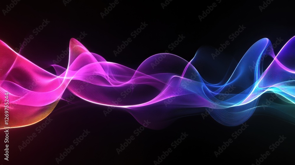 Poster abstract colorful waves flowing dark background