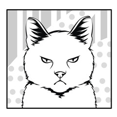 Coloring page. Antistress page.  A portrait of a disgruntled cat in a modern style. Vector illustration. 