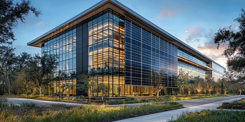 Obraz premium Eco-Friendly Corporate Architecture with Solar Panels 