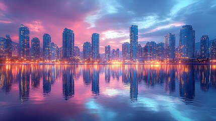 Fototapeta premium Golden hour luxury city waterfront high resolution hd picture