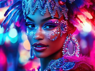 Colourful Brazilian Carnival Headpiece in Festive Entertainment Event