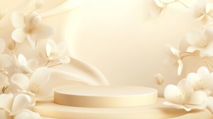 Elegant Floral Backdrop With a Minimalist Round Pedestal Designed for Special Events and Photo Opportunities