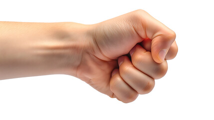 Clenched Fist Powerful Hand Gesture, Strong Arm Muscle for Motivational Themes, isolated on transparent background.