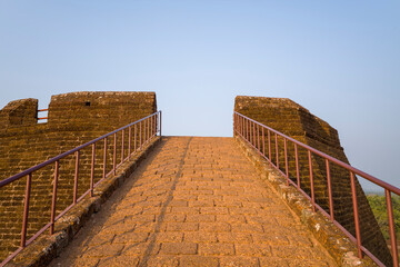 The fort tower at Bekal in Asia, India, Kerala, Bekal, in summer, on a sunny day.