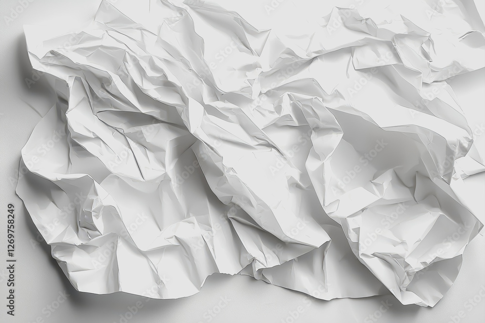 Poster a single sheet of paper surrounded by multiple blank sheets of white paper on a flat surface