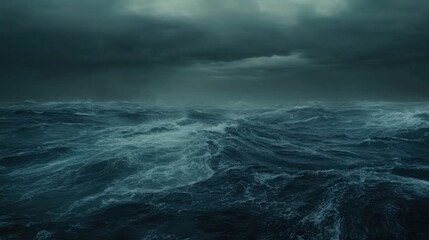 Dark Stormy Ocean Waves Under Gloomy Skies