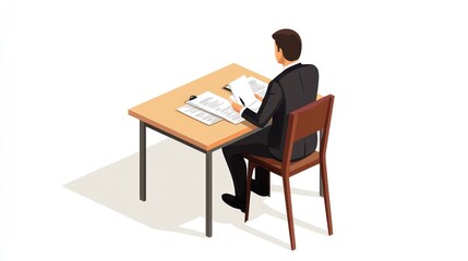 Businessman Reading Documents at Desk