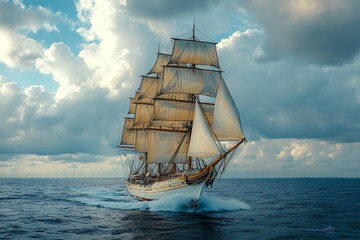 Majestic Sailboat Cutting Through the Water Under Dramatic Skies