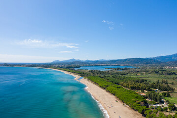 The sandy beach in Lotzorai in Europe, Italy, Sardinia, Lotzorai, in summer, on a sunny day.