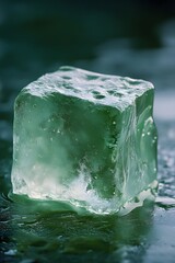 Light green ice cubes statically melting in the background