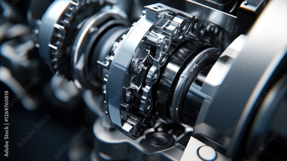 Poster detailed close up of a complex automobile transmission system