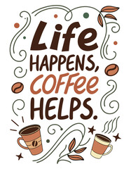 Coffee Typography T Shirt Coffee Elements Cup Color