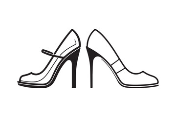 High Heel Shoe Silhouette and Outline Clipart Set for Fashion Design