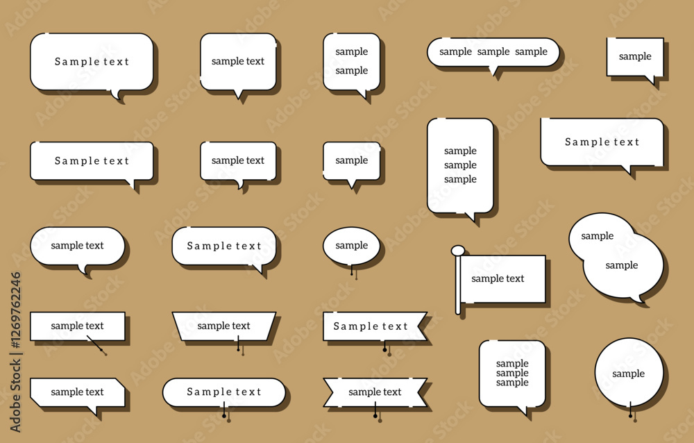 Poster the picture is a collection of examples of text speech bubbles. the text is written in black and the