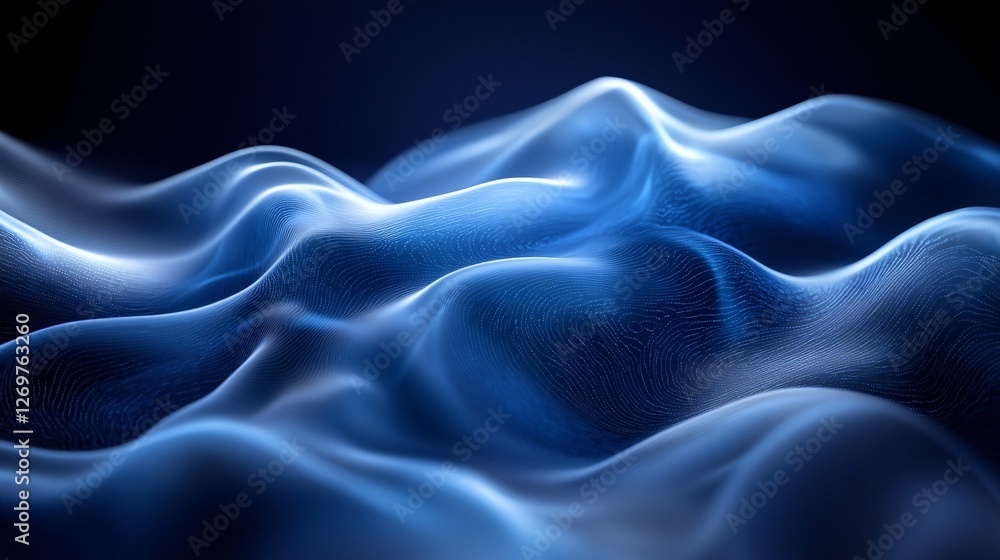 Poster a close-up view of flowing, smooth blue waves, creating a serene and calming atmosphere with soft gr