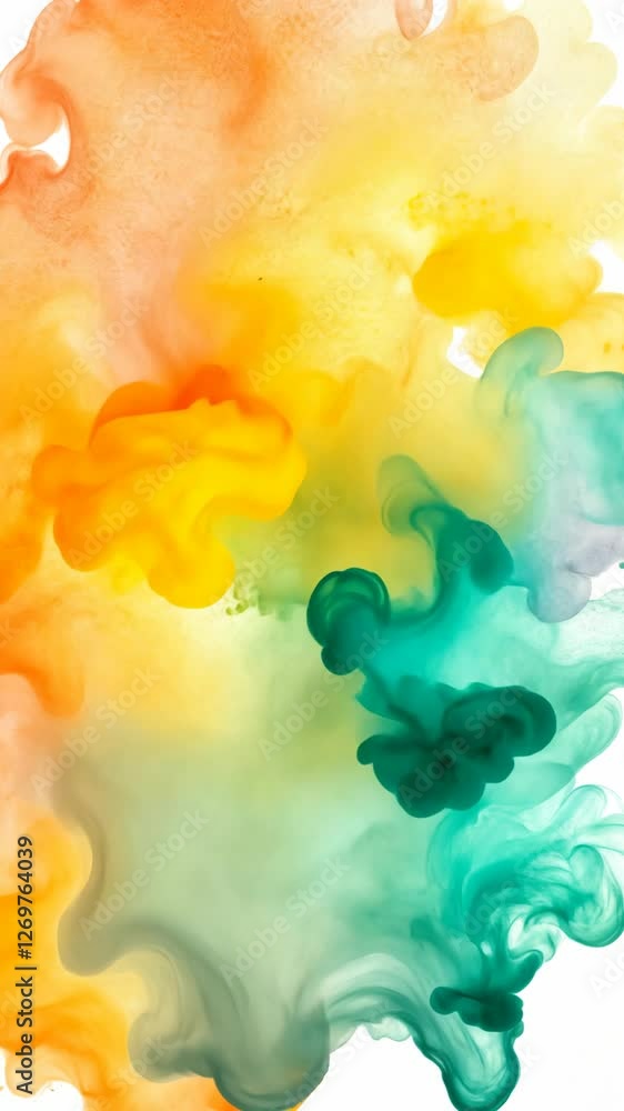 Poster abstract colorful swirls of orange, yellow, and teal paint creating a vibrant and dynamic visual eff