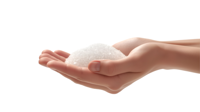 Sugar Crystals in Hands Pure Natural Product, Soft Skin for Food and Beauty Themes, isolated on transparent background. - Powered by Adobe